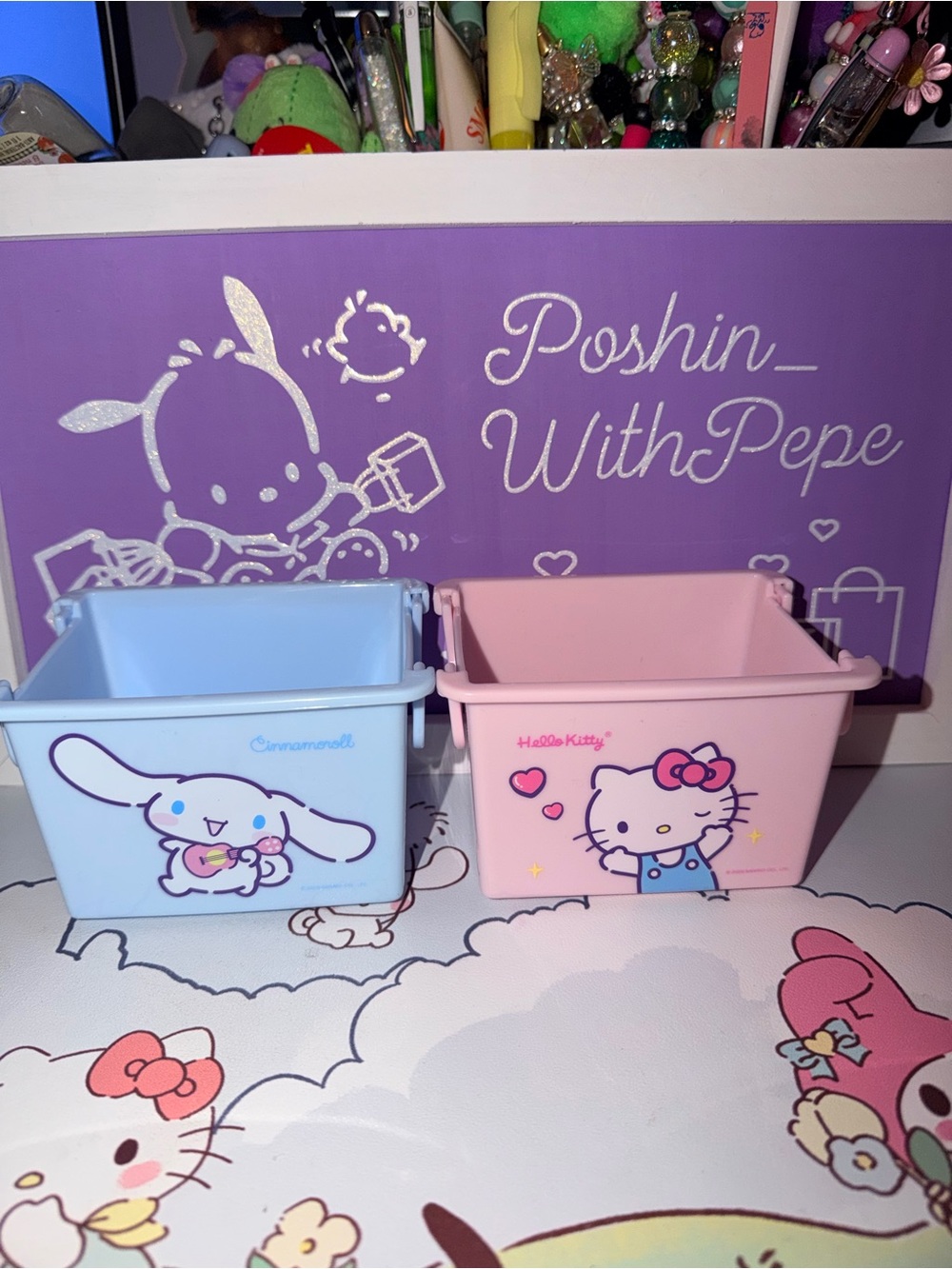 🎀NWT/NWOT Sanrio Mini Storage Bins — Pink Hello Kitty & Blue Cinnamoroll
